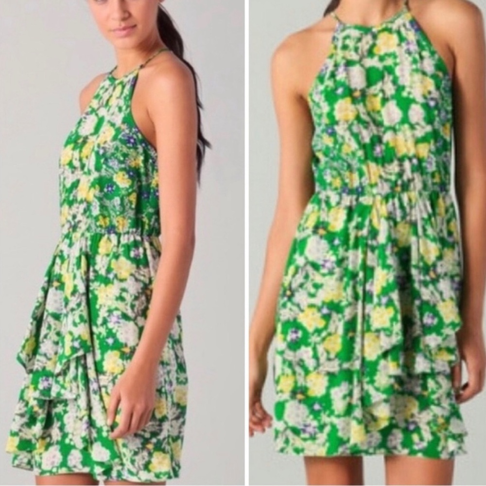 Rebecca Taylor 100% Silk Green Floral Dress, Size: 6